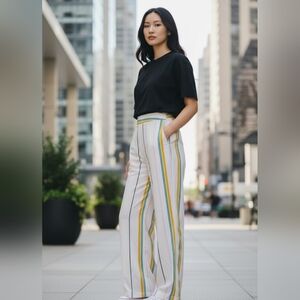 XOXO Womens Juniors Classy Casual Size 1/2 Wide Leg Side Zip Striped Pants NWT